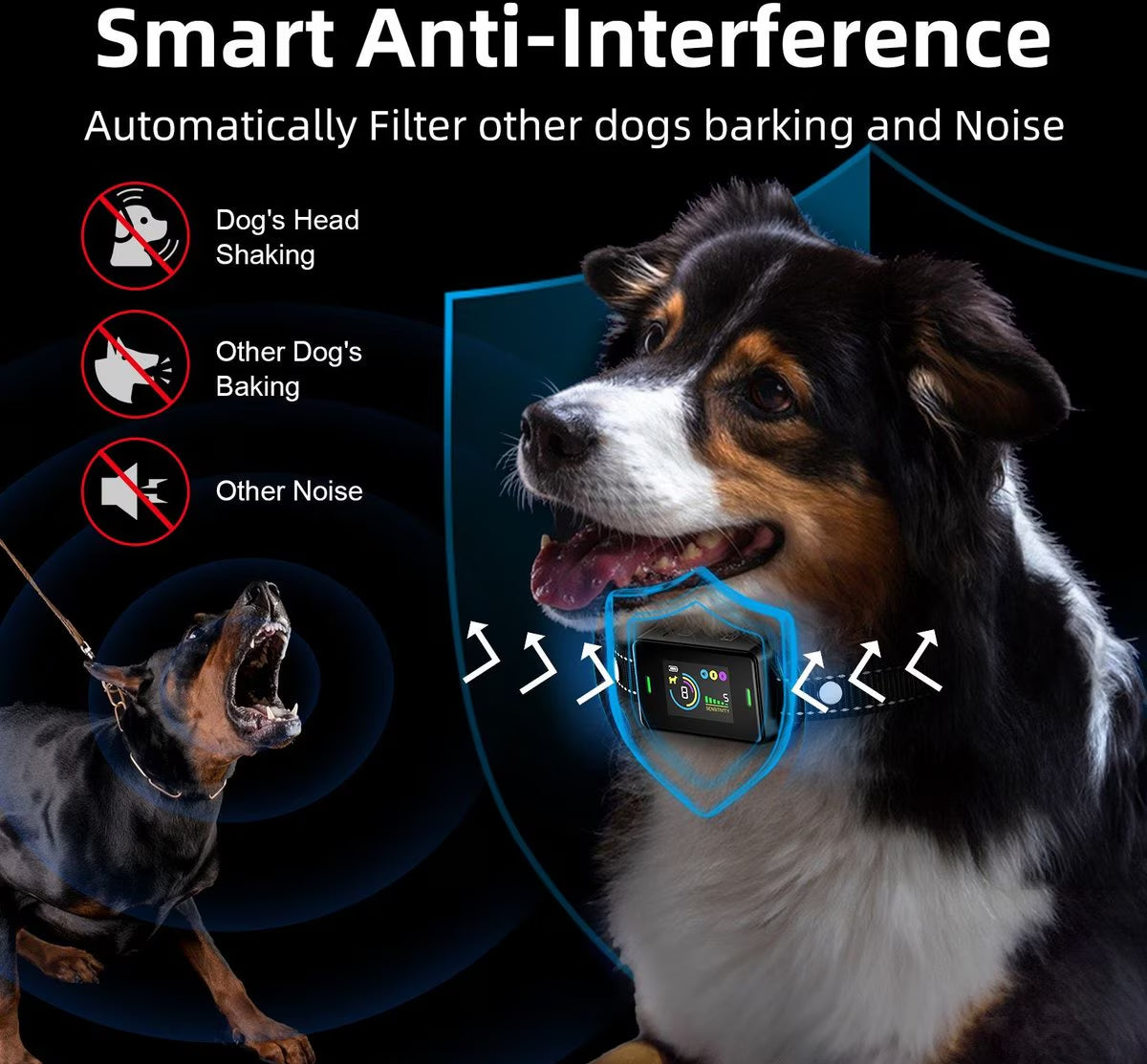 Smart Bark Collar Waterproof Automatic Bark Control Dog Training Collar, Black