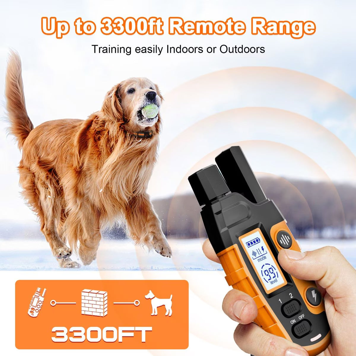 Remote Waterproof Dog Training Collar, 3300-ft,1/2 count